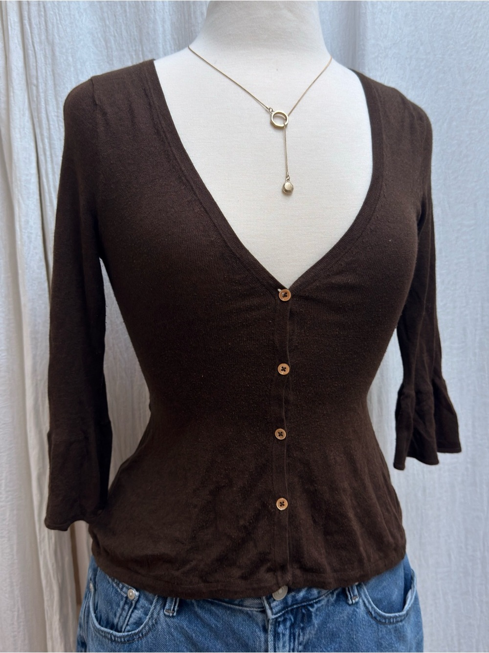 Vintage Y2K brown tie back bell sleeve cardigan ❀